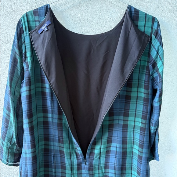 Madewell Silk Size 10 Blue Green Tartan Plaid Ruffle Flounce Hem Sheer Sleeves - Picture 11 of 15
